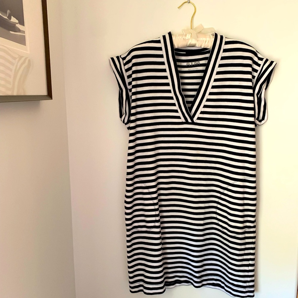 ATM Navy Blue and White cotton dress